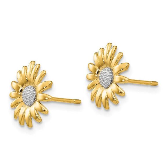 10mm Two Tone Sunflower Post Earrings in 14k Yellow Gold